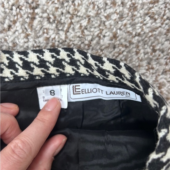 Vintage Elliott Lauren Black White Houndstooth Pencil Skirt Wool Blend Formal - Picture 2 of 7